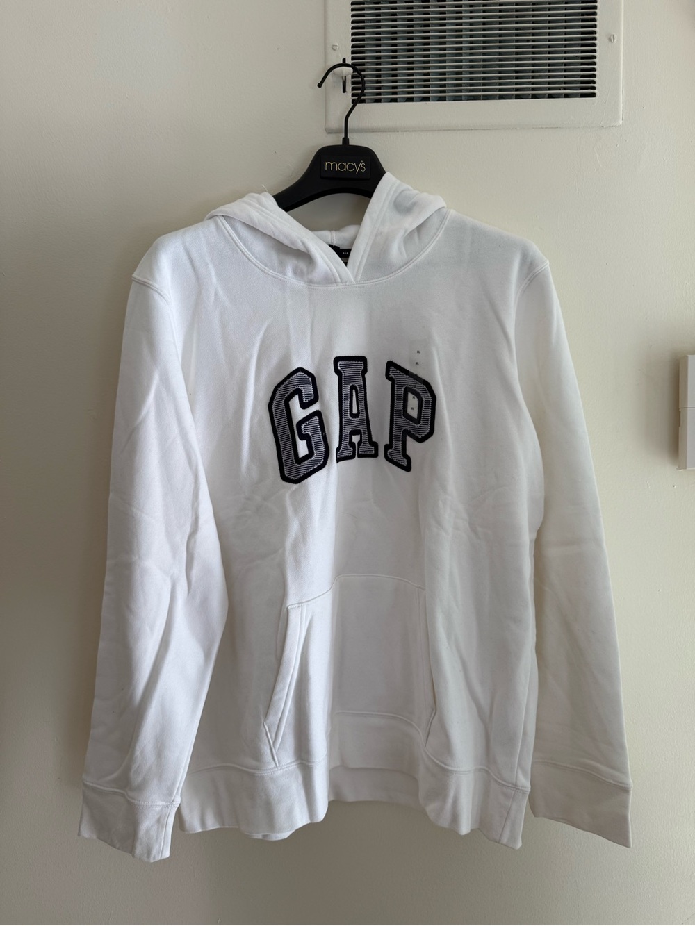 GAP White Women's Crewneck Hoodie Sweater with Navy Lettering